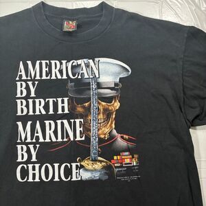 Vtg Mens 3D Emblem American By Birth Marine by Choice Black XXL T Shirt 1992